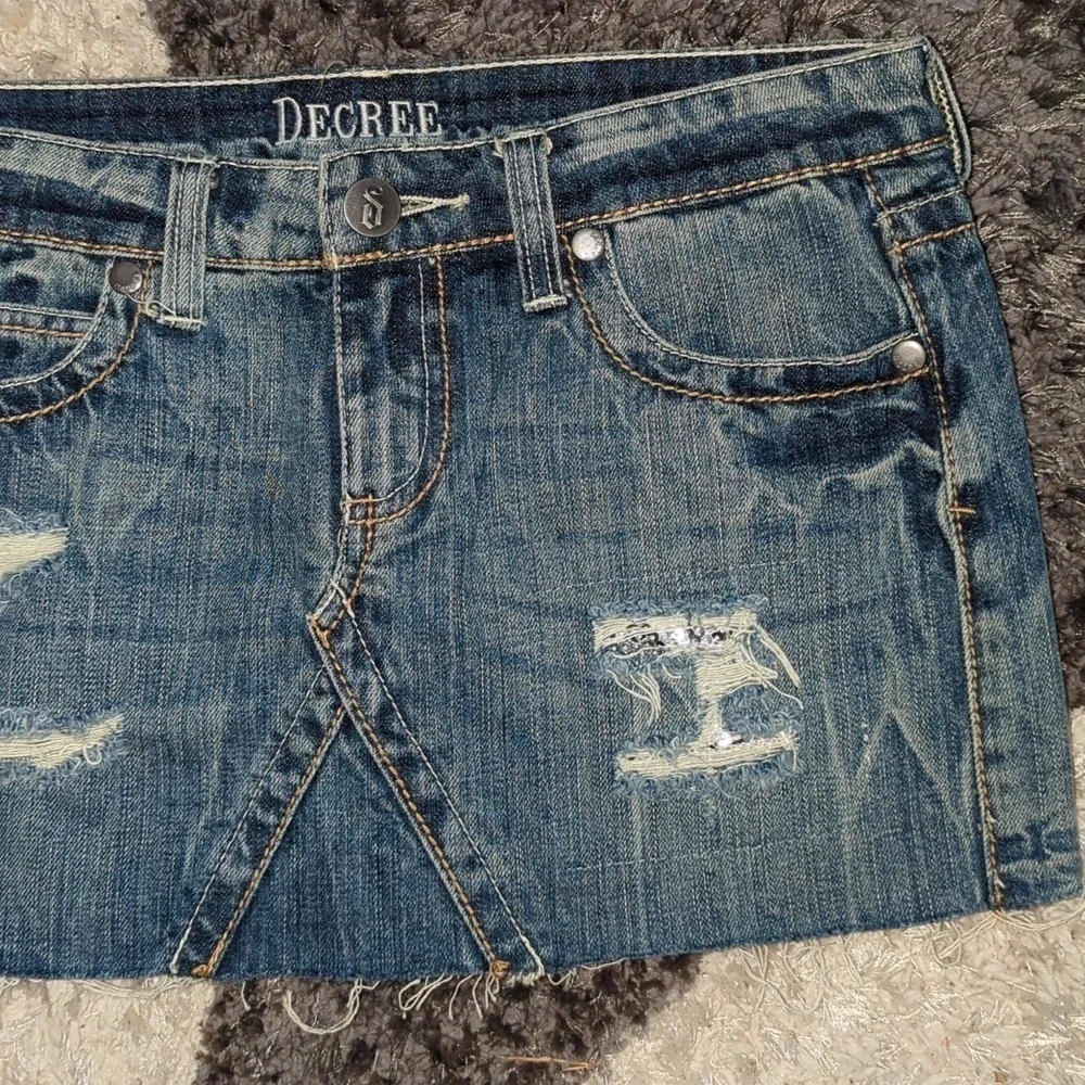 Decree Mini Skirt Pre owned Size 5 Medium Denim Blue Jean Hipster 70s Skirts